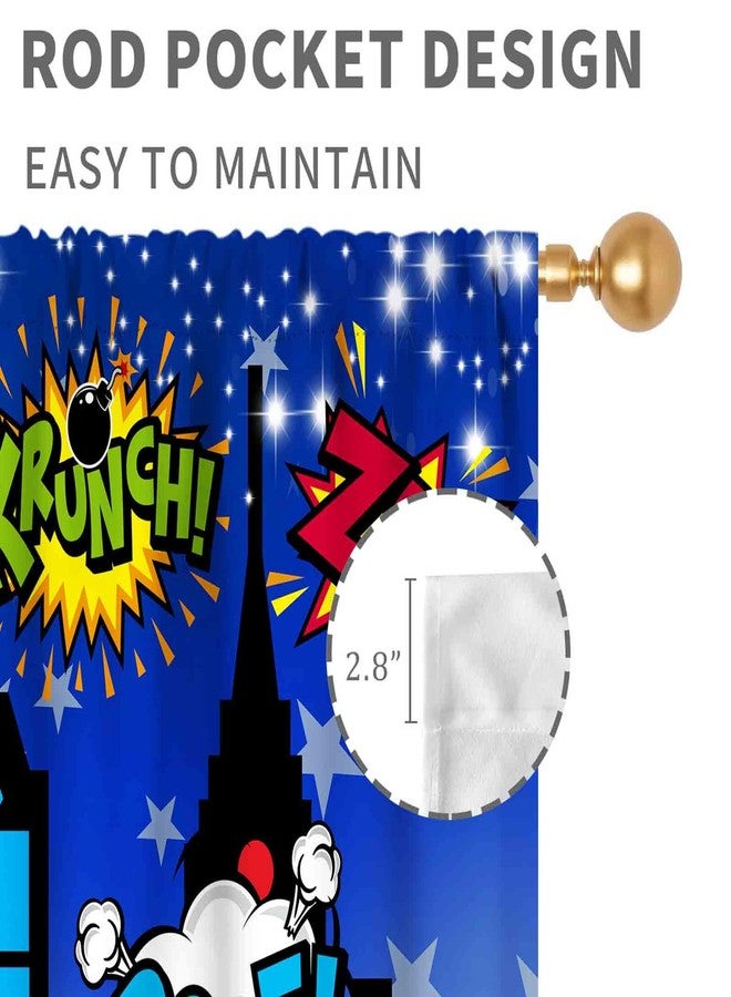 TKUYO Superhero City Curtains, Comic Night Starry Skyline Cityscape Buildings Comic Blackout Window Curtains for Boys Kids Baby Room Bedroom Living Nursery 2 Panel Sets, 42"x45" Inch - Image 5